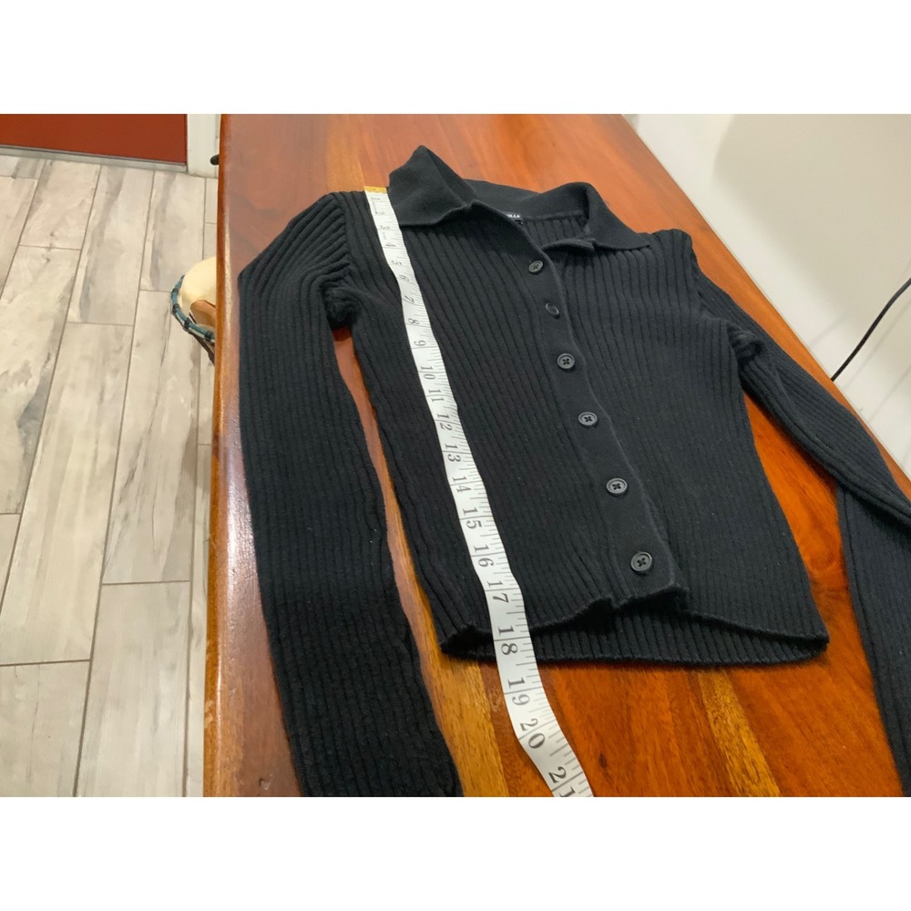 Brandy Melville Black Ribbed Button Down Collared Cardigan Sweater Cropped Slim - Picture 3 of 10